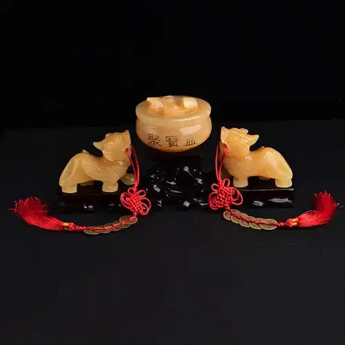 批发米黄玉貔貅聚财阵摆件聚宝盆招财阵家居旺财客厅摆设开业礼品