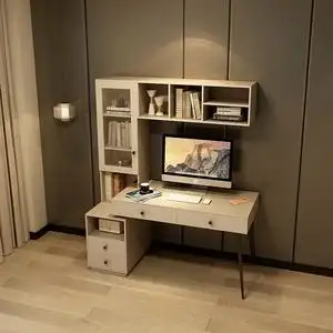 现代简约伸缩书桌书架一体吊柜书柜组合小户型卧室儿童1米电脑桌