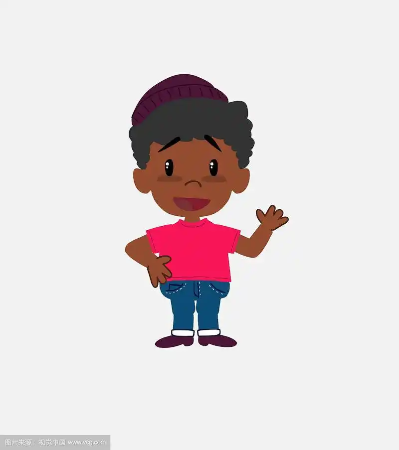 卡通人物黑男孩穿着牛仔裤套装