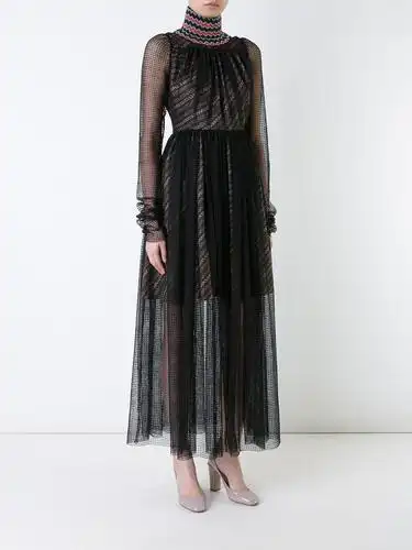 珠绣高领半透明连衣裙