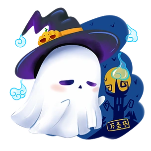 万圣节幽灵可爱q萌角色戴帽子眼镜店铺名片可爱卡通网络流行语栓q手绘