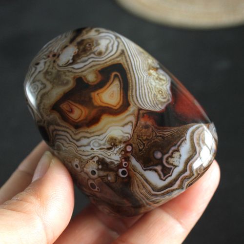 千蕊天然缠丝玛瑙把玩红缟玛瑙奇石纹路漂亮原石手把件