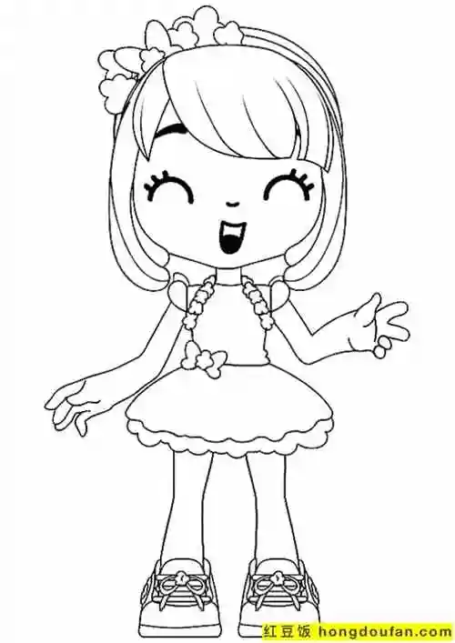 趣可爱的长发动漫卡通女生涂色图片免费下载-红豆饭小学生简笔画大全
