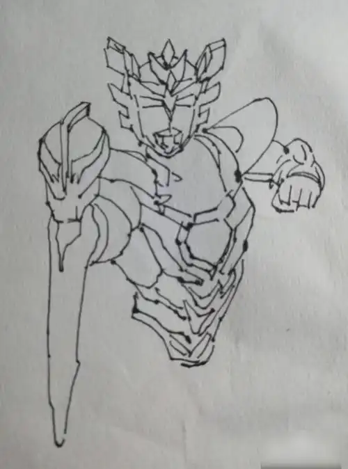 工具/原料:钢笔,白纸1,画出泽塔奥特曼德尔塔天爪形态的脑袋.