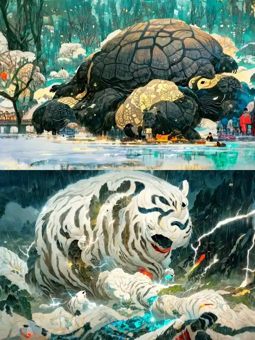 四象西方白色为金北方玄色为水