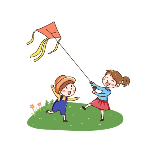 开心小朋友姐弟俩放风筝插画.png
