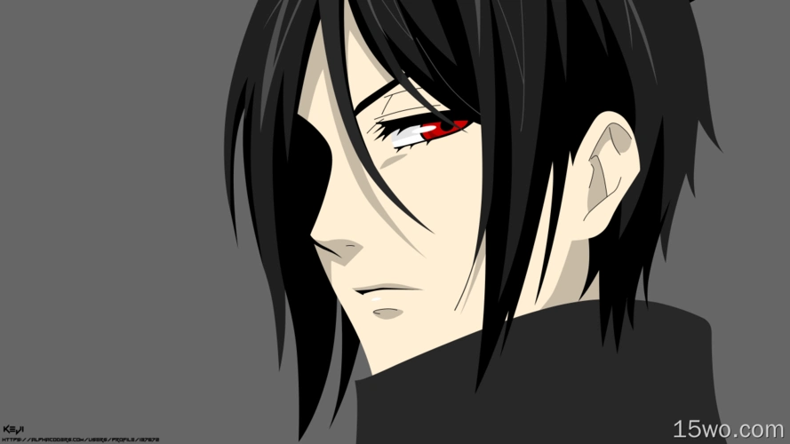 black hair red eyes minimalist boy 高清壁纸 7680x4320壁纸 动漫