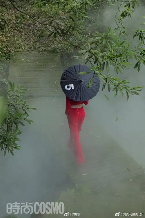 刘雯雨中撑伞大秀锁骨,无与伦比的高挑身材,有着独特的韵味