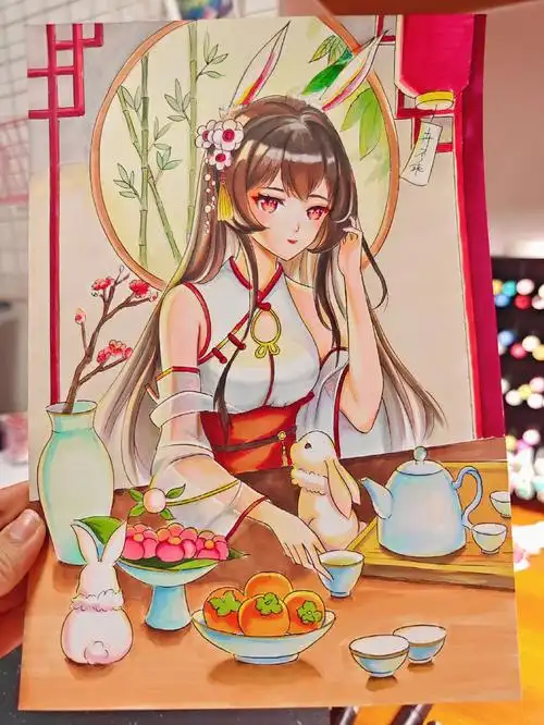 动漫手绘新春兔子古风人物