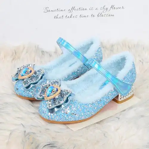 加绒女童高跟鞋冬季新款儿童公主鞋小女孩棉鞋宝宝毛毛鞋爱莎童鞋