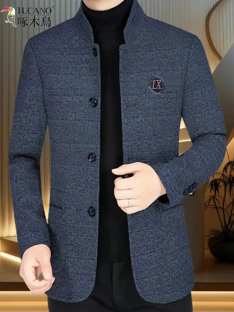 啄木鸟毛呢大衣男秋冬季宽松休闲外套立领呢子夹克男装真的太帅了