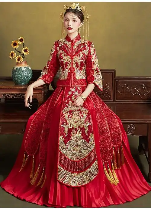 泰勒马丁tailemartin秀禾服新娘婚纱新款古装汉服刺绣旗袍结婚礼服