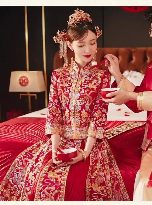 陶茄中式结婚礼服新娘新郎唐装秀禾服龙凤褂2022年新款敬酒服婚纱孕妇
