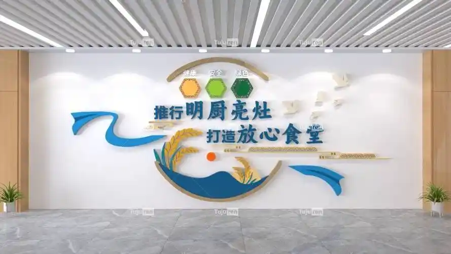 推行明厨亮灶打造放心食堂文化墙模板图片