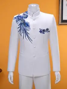 舞台服装演出服合唱团学生中式主持人歌手礼服表演青年男装中山装