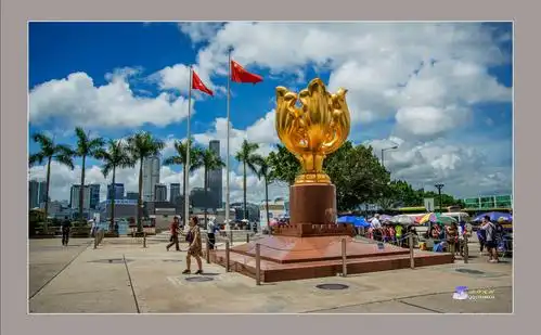 《紫金广场》上矗立着为纪念香港回归而设的金紫荆花铜像
