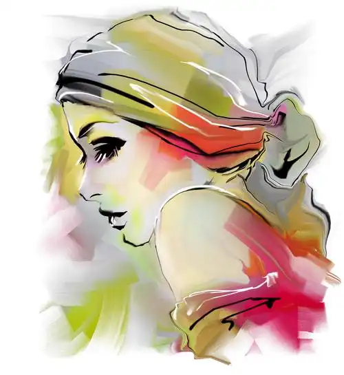 手绘时尚女人肖像插画