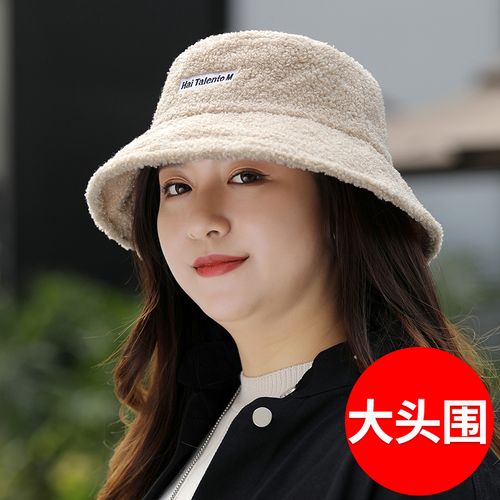 大头围帽子渔夫帽女羊羔毛秋冬大脸大头圆脸胖脸适合冬季胖mm盆帽