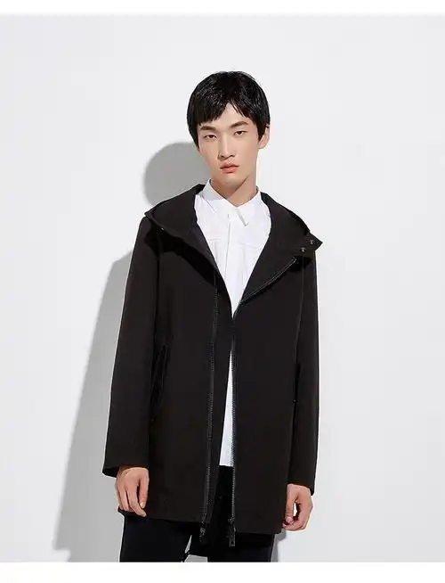 rs品牌男装男士中长款高档风衣秋新品韩版修身休闲连帽外套男黑色s