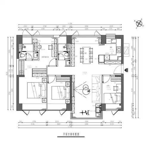 120平四居室户型图