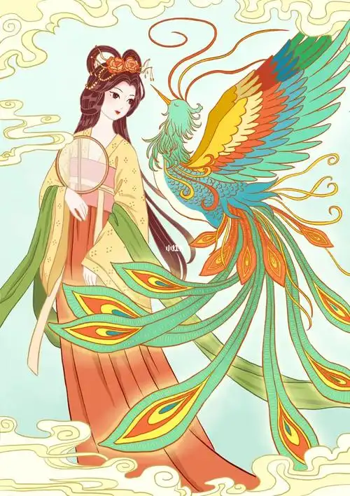 新国风古风插画凤凰仕女