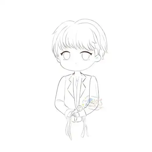 线稿来啦,q版林彦俊,期待上色呀[耶r]第一次照着照片画,多多包涵[抱拳
