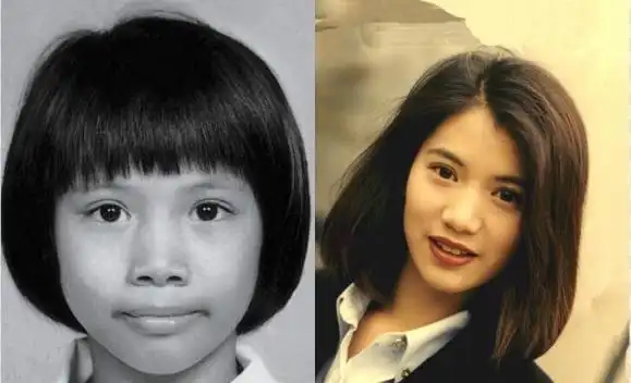 袁咏仪小时候剪着学生头非常清秀,也让人回忆起她当年在代表作《新不