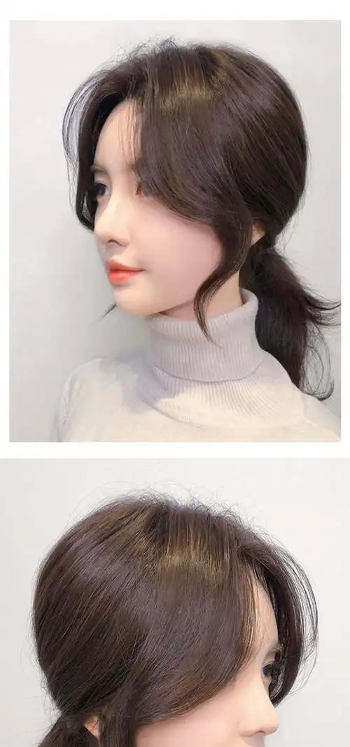八字刘海假发片自然前额网红法式刘海假发发片无痕圆脸中分假刘海