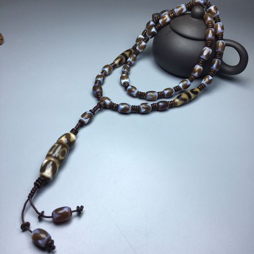 一物一图藏传真品虎牙加天地钙化老天珠项链包邮玛瑙玉髓民族风