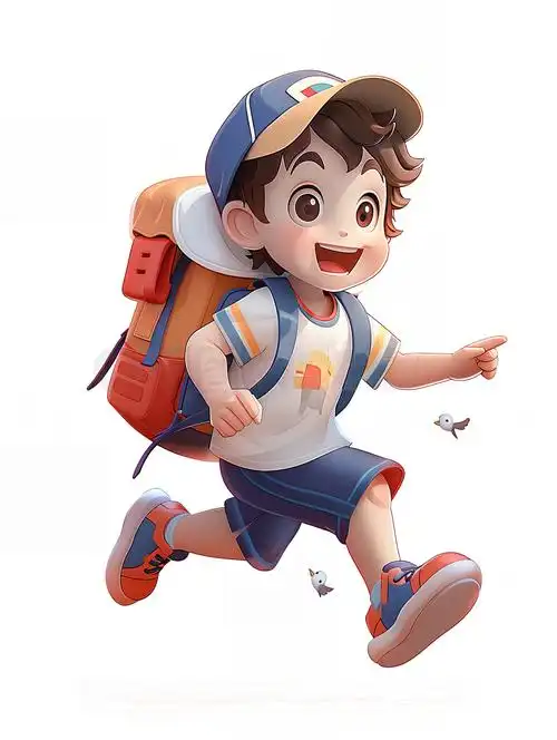 背着书包奔跑的小男孩的卡通形象