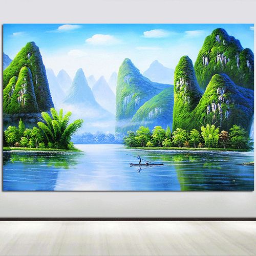 桂林山水风景画旅游景点自然风光招财山水图客厅沙发背景装饰贴画