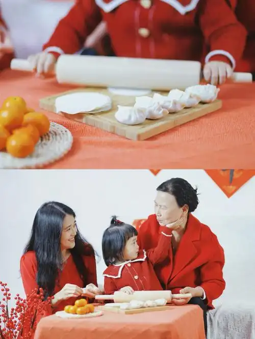 最美亲子照包饺子09贴挥春迎新年05