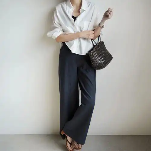 初秋ootd亚麻阔腿裤显瘦又气质07