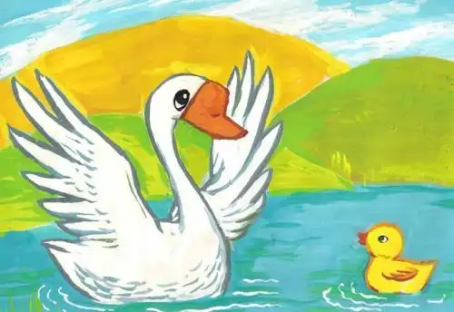 天鹅简笔画步骤简笔画涂色大白鹅大白鹅彩色填充画儿童彩色简笔画素材