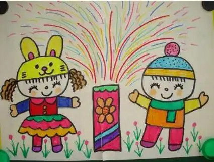 新年画简笔画彩色 过年画简笔画儿童画放鞭炮简笔画过年放鞭炮春节简