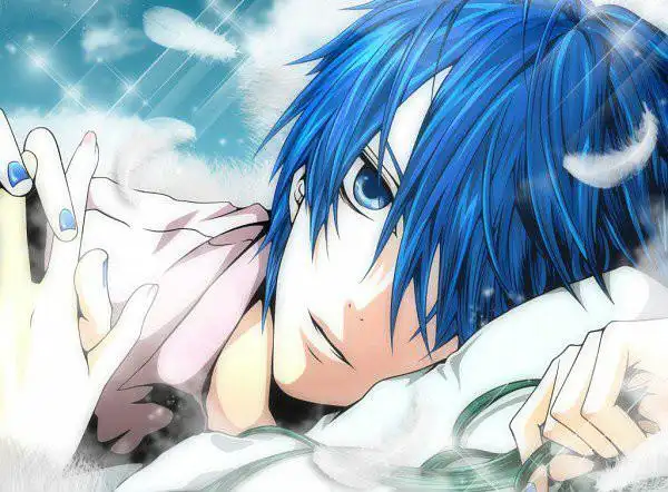 想找一张动漫的图. 少年. 头发为蓝色. 画风优美.