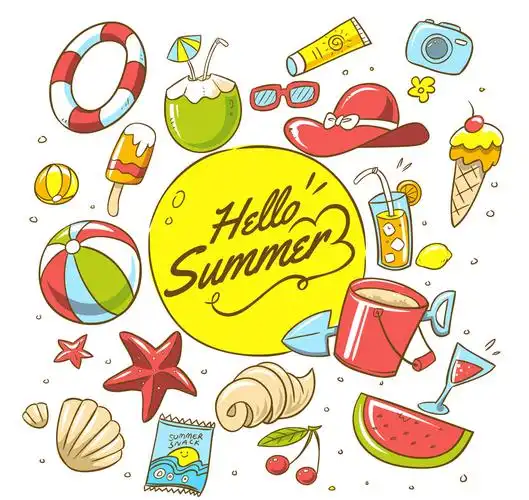 21款彩色夏季沙滩度假元素矢量图