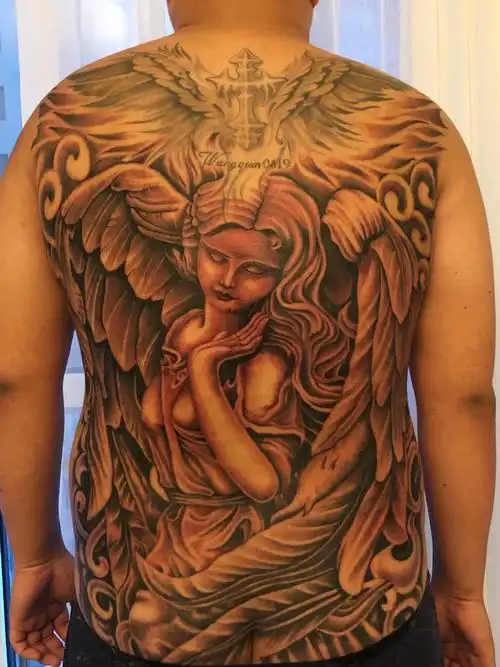 满背天使_纹身图案手稿图片_曹志宇的纹身作品集