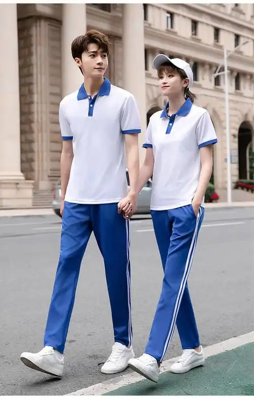 昏昏钟新品高中生夏季校服半袖蓝白校服套装夏季初中高中生班服运动服