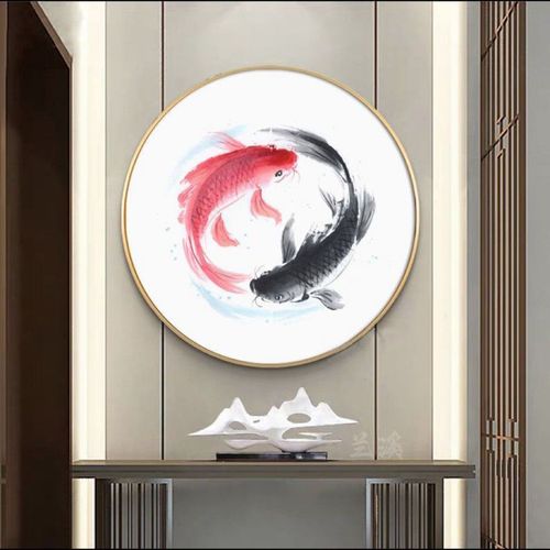 太极阴阳鱼圆形八卦图玄关挂画新中式客厅招财风水装饰画书房壁画