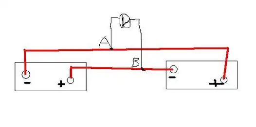 两个12v电池正负直接反接后会有什么后果?a-b间的电压是多少?