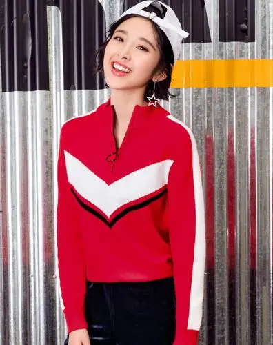 2017冬装新款【唐艺昕明星同款】撞色提花修身长袖女款毛衣