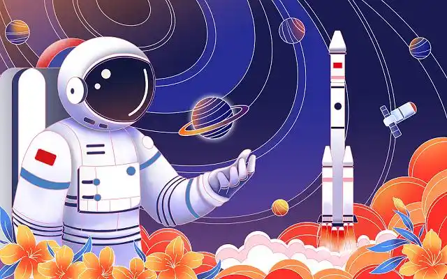 航天宇航员火箭发射宇宙星球卡通航天科技插画