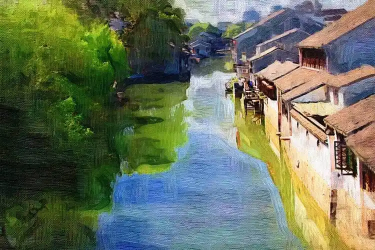 江南水彩画南浔古镇