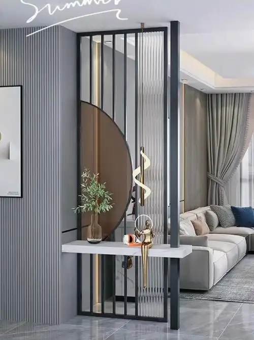 入户门客厅_隔断_玄关柜_轻奢_客厅_屏风_屏风隔断_家居家装_室内设计