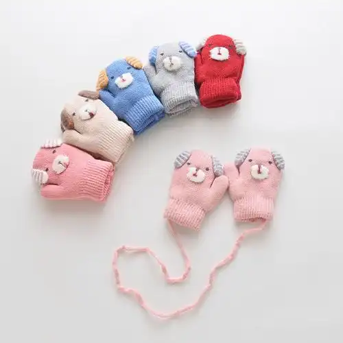 宝宝手套冬季婴儿可爱卡通连指手套秋冬小孩保暖加厚幼儿12岁西瓜红