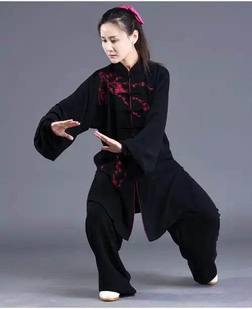秋冬季太极服梦太极太极服女装2021新款春秋高弹丝麻修身款刺绣梅花