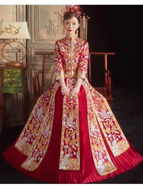 足芮秀禾服新娘新款结婚中式礼服凤冠霞帔小个子龙凤褂婚纱女冬季盘