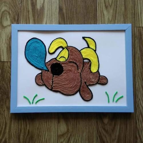 益智幼儿园手工课材料包 毛线粘贴画 创意新奇diy玩具贴画 蓝泡狗