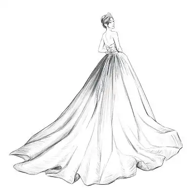 卡通素描穿婚纱的女生幸福浪漫唯美婚礼婚纱女神png素材